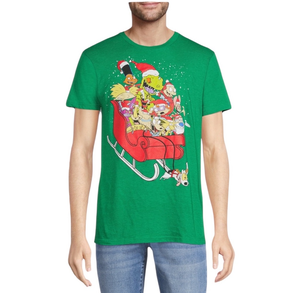 Nickelodeon Rugrats Christmas T-Shirt Men's‎ Size Large NWT Green Sleigh Holiday
